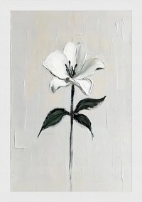 Poszter Keret Fa Olaj Impasto Természet Virág Fehér Liliom 40x60