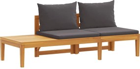 vidaXL tömör akácfa kerti pad asztallal és sötétszürke párnákkal