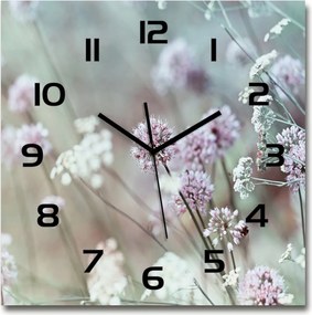 Nagy üveg falióra nappaliba Vad virágok 60x60cm