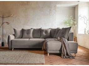 Világosbarna kordbársony kinyitható sarokkanapé (jobb oldali) Lazy Lukka – Miuform