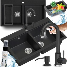 Mosogatótálca Kétrekeszes Gránit fekete pöttyös Nagy Konyhai Csapteleppel