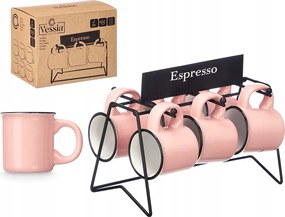 Eszpresszó csészék 100 ml 6 Állvány Ajándék Szett Rózsaszín porcelán