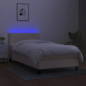 krémszínű szövet rugós és LED-es ágy matraccal 90x190 cm