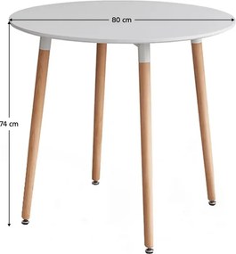 Étkezőasztal, fehér/bükk, átmérő 80 cm, ELCAN NEW TYP 2