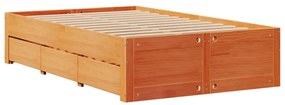 barna tömör fenyőfa fiókos ágykeret matrac nélkül 120 x 200 cm