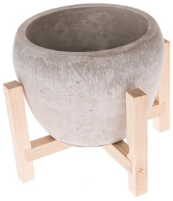 Natural szürke beton virágcserép fa állványon, ø 19 cm - Dakls