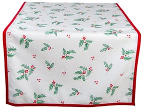 Karácsonyi pamut szarvasos, magyal mintás asztali futó, 50x140 cm Holly Christmas