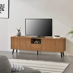 [en.casa] TV szekrény Hedemora 5 szekrényajtóval fa-hatású sötét árnyalat