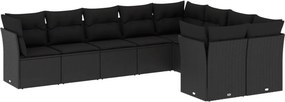 vidaXL 9 részes fekete polyrattan kerti ülőgarnitúra párnákkal