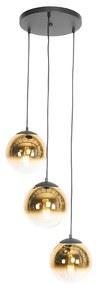 Art Deco függőlámpa fekete, arany üveggel kerek 3 fényű - Pallon