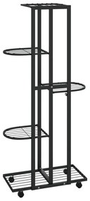 5-szintes fekete vas virágtartó állvány kerekekkel 44x23x100 cm