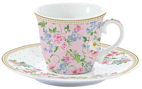 Porcelán rózsás teás csésze aljjal díszdobozban Garden Joy