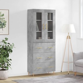 Betonszürke szerelt fa magasszekrény 69,5 x 34 x 180 cm
