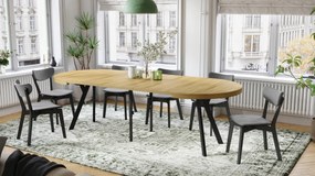 Mazzoni VITO Amerikai Tölgy/fekete lábak - LOFT/IPARI STÍLUSÚ 310 cm-re BŐVÍTHETŐ NAGY KEREK ASZTAL Ø110 Y LÁBAKKAL