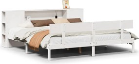 vidaXL fehér tömör fenyőfa könyvespolcos ágy matrac nélkül 200x200 cm