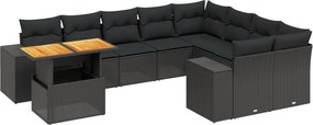 vidaXL 10 részes fekete polyrattan kerti ülőgarnitúra párnákkal