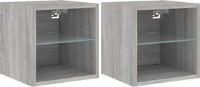 vidaXL 2 db szürke sonoma fali TV-szekrény LED-ekkel 30x28,5x30 cm