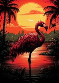 Poszter 67,5x95cm Flamingó a víz felett