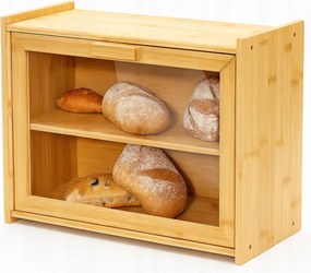 Bambusz Kenyértartó Fa XXL Dupla Kenyértartó Üveg 40x31x20