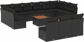 vidaXL 14 részes fekete polyrattan kerti ülőgarnitúra párnákkal