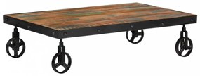 Újrahasznosított fa dohányzóasztal kerekekkel 100x 60 x 26 cm