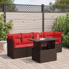 5 részes barna polyrattan akácfa kerti ülőgarnitúra párnával