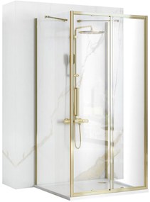Rea Rapid Slide, 3 falas zuhanykabin 130 (ajtó) x 90 (fal) x 90 (fal) x 195 cm, 6mm átlátszó üveg, arany fényes profil, KPL-09426