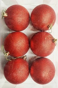 Karácsonyfadísz piros csillámos műanyag 6 db/csomag