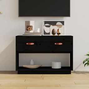 fekete tömör fenyőfa TV-szekrény 90x40x602 cm