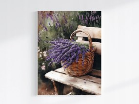 Vászonkép Canvas Kert Pad Nyár Kosár Virágok Levendula Csokor 75x100