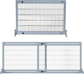 PawHut Fa Kutyabarrier, Kihúzható Ajtó Biztonsági Rács Lábbeli Támasszal, Önálló Kutyarád, Lépcső Rács, Kutyabarrier Kandallóhoz, Sütőhöz, Szürke-kék,