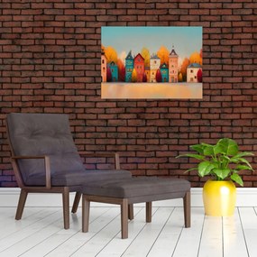 Üveg kép - Őszi falu (70x50 cm)