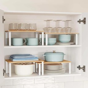 SONGMICS 4 db-os konyhai polcrendszerező szett, fém és fa, fehér/bézs