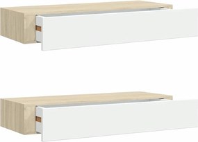vidaXL 2 db tölgyfa és fehér fali fiókos polc 60 x 23,5 x 10 cm MDF