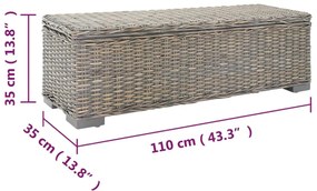 szürke natúr kubu rattan és tömör mahagóni fa tárolódoboz 110 cm