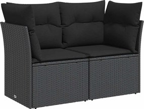 vidaXL kétszemélyes fekete polyrattan kerti kanapé párnákkal