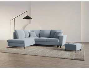Világoskék bársony kinyitható tárolóhelyes sarokkanapé (bal oldali-L alakú) Kyoto – Cosmopolitan Design