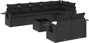 vidaXL 9 részes fekete polyrattan kerti ülőgarnitúra párnákkal