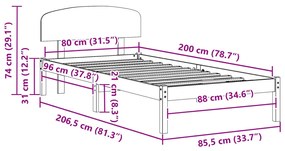 Ágykeret Fejkerettel 80x200 cm Tömörfa Fenyő