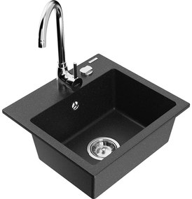 Mexen Milo, 1 kamrás gránit mosogató 43,5x41 cm és konyhai csaptelep Telma, fekete-ezüst, 6505-73-670200-00