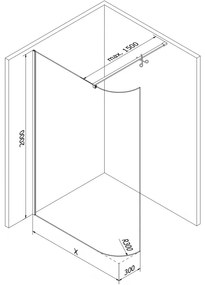 Mexen Kioto, lekerekített zuhanyparaván 130 x 200 cm, 8 mm átlátszó üveg, króm profil, 800-130-101-01-06