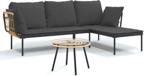 vidaXL 3 részes polyrattan kerti ülőgarnitúra sötétszürke párnákkal