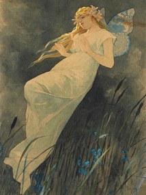 Reprodukció The Elf in the Iris Blossoms, Alfons Mucha