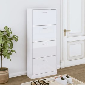 magasfényű fehér szerelt fa cipőszekrény 63x24x147 cm