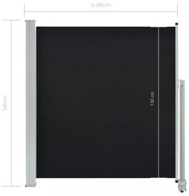 fekete behúzható oldalsó terasz napellenző 140 x 300 cm
