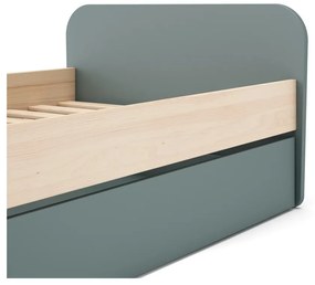 Natúr színű-szürkészöld ágyneműtartós gyerekágy kihúzható pótággyal ágyráccsal 90x200 cm borovi fenyő dekorral Esteban – Marckeric