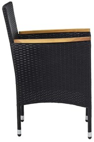 5 részes fekete polyrattan és edzett üveg kerti étkezőszett