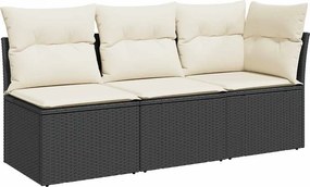 vidaXL fekete 3 személyes polyrattan kerti kanapé párnákkal