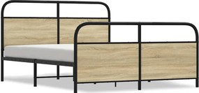 vidaXL sonoma tölgy színű fém ágykeret matrac nélkül 150 x 200 cm