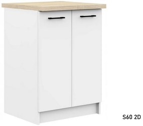 OLIWIA S60 2D alsó konyhaszekrény munkalappal, 60x85,5x46/60, fehér/sonoma